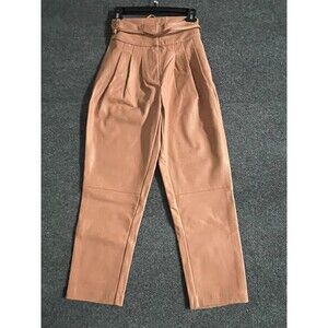 BlankNYC Pants Women's 26 Peach Faux Leather Belted Baggy Fit Business